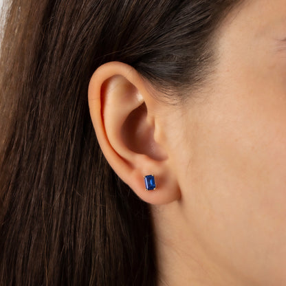 Sapphire Rectangle Stud Earring in 10K/14K Solid Gold, September Birthstone