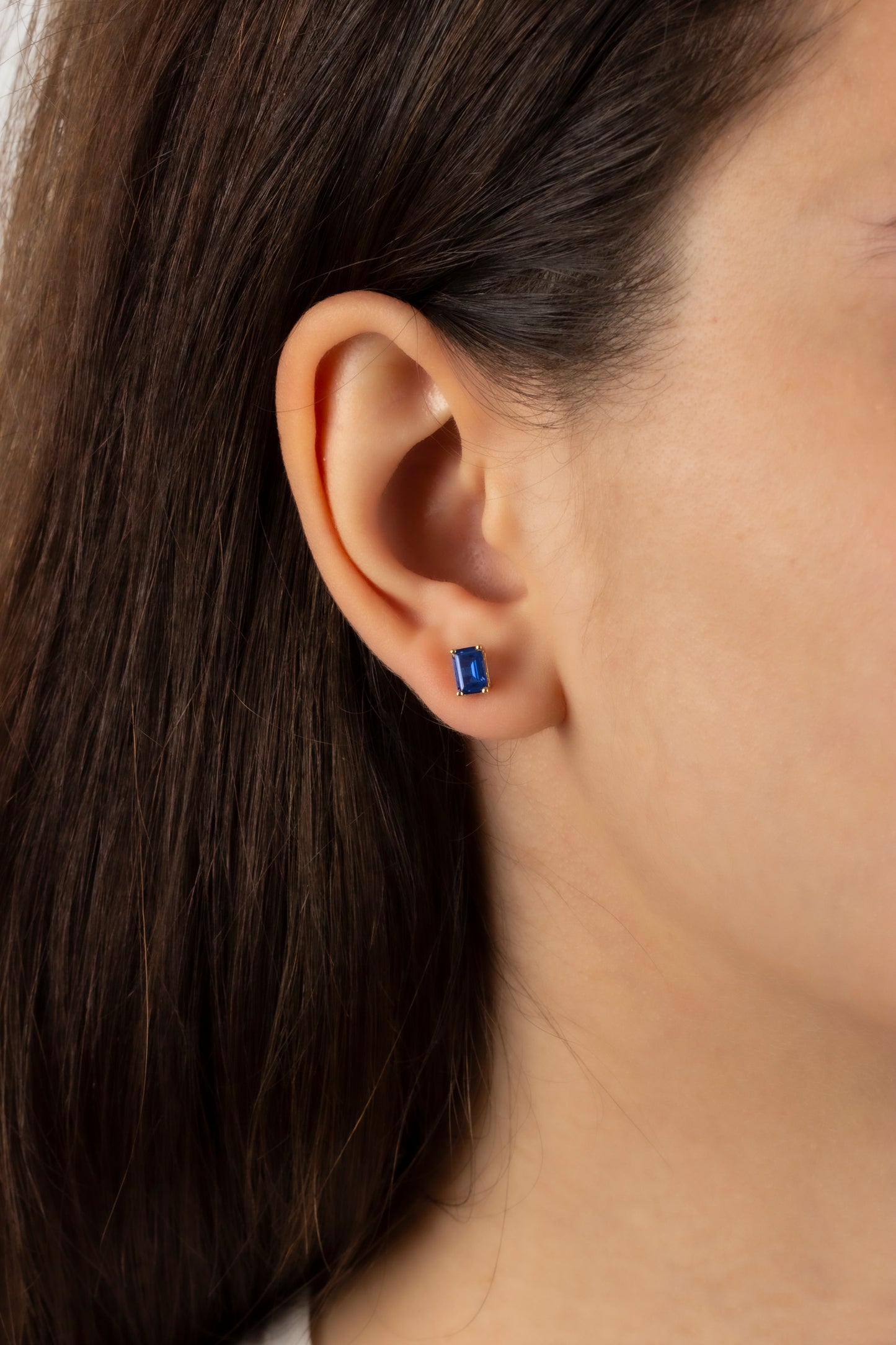 Sapphire Rectangle Stud Earring in 10K/14K Solid Gold, September Birthstone