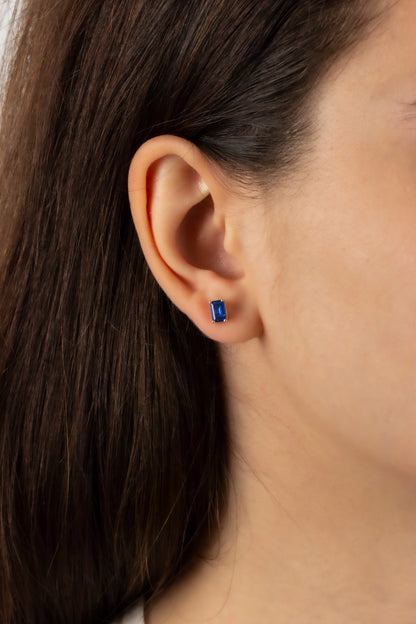 Sapphire Rectangle Stud Earring in 10K/14K Solid Gold, September Birthstone