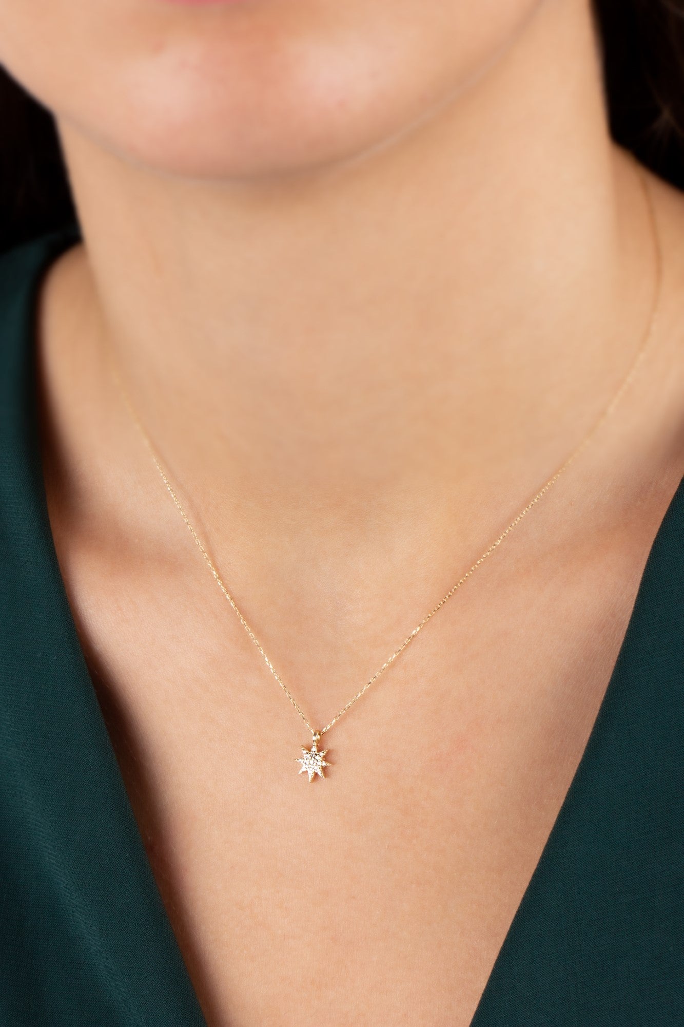 Star Necklace with Real Diamond | 14K Solid Gold Queen Jewelry Necklace