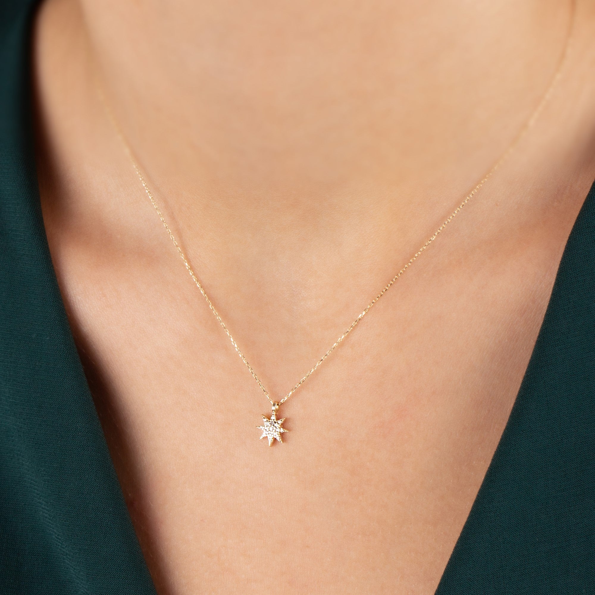 Star Necklace with Real Diamond | 14K Solid Gold Queen Jewelry Necklace