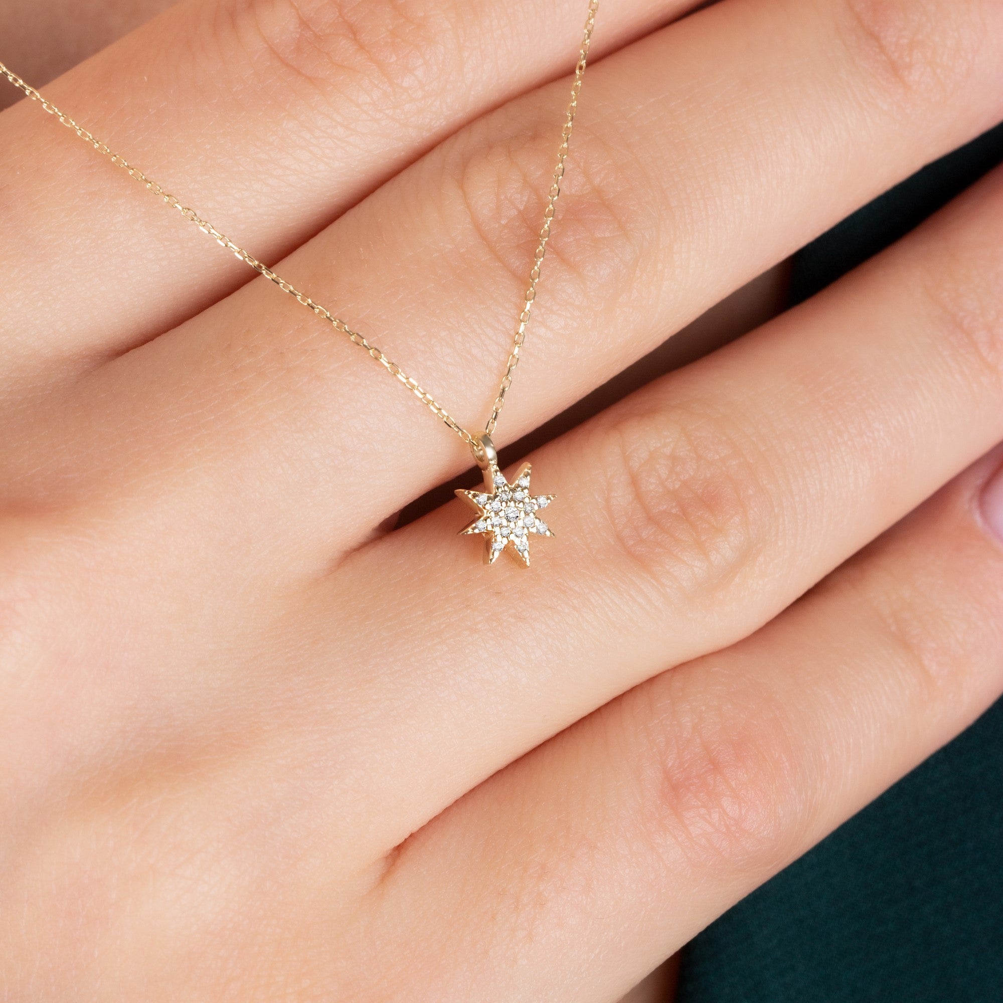Star Necklace with Real Diamond | 14K Solid Gold Queen Jewelry Necklace