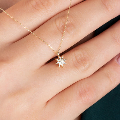 Star Necklace with Real Diamond | 14K Solid Gold Queen Jewelry Necklace