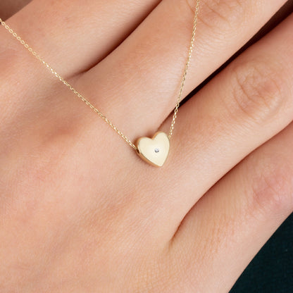 Heart Necklace with Real Diamond | 14K Solid Gold Queen Jewelry Necklace