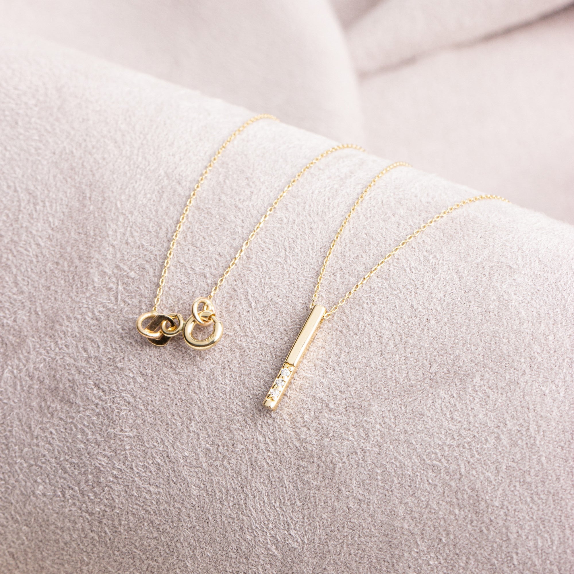 Vertical Bar Necklace with Real Diamonds | 14K Solid Gold Pendant Queen Jewelry Necklace