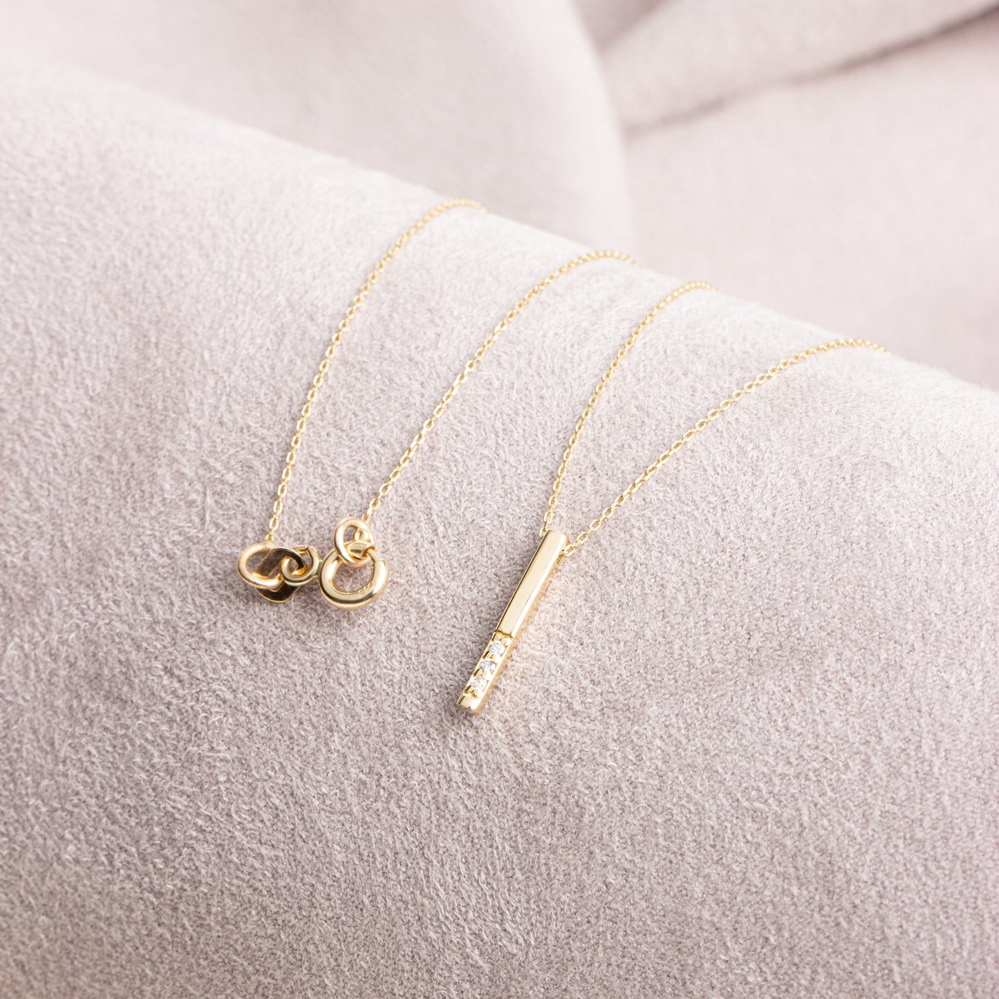 Vertical Bar Necklace with Real Diamonds | 14K Solid Gold Pendant Queen Jewelry Necklace