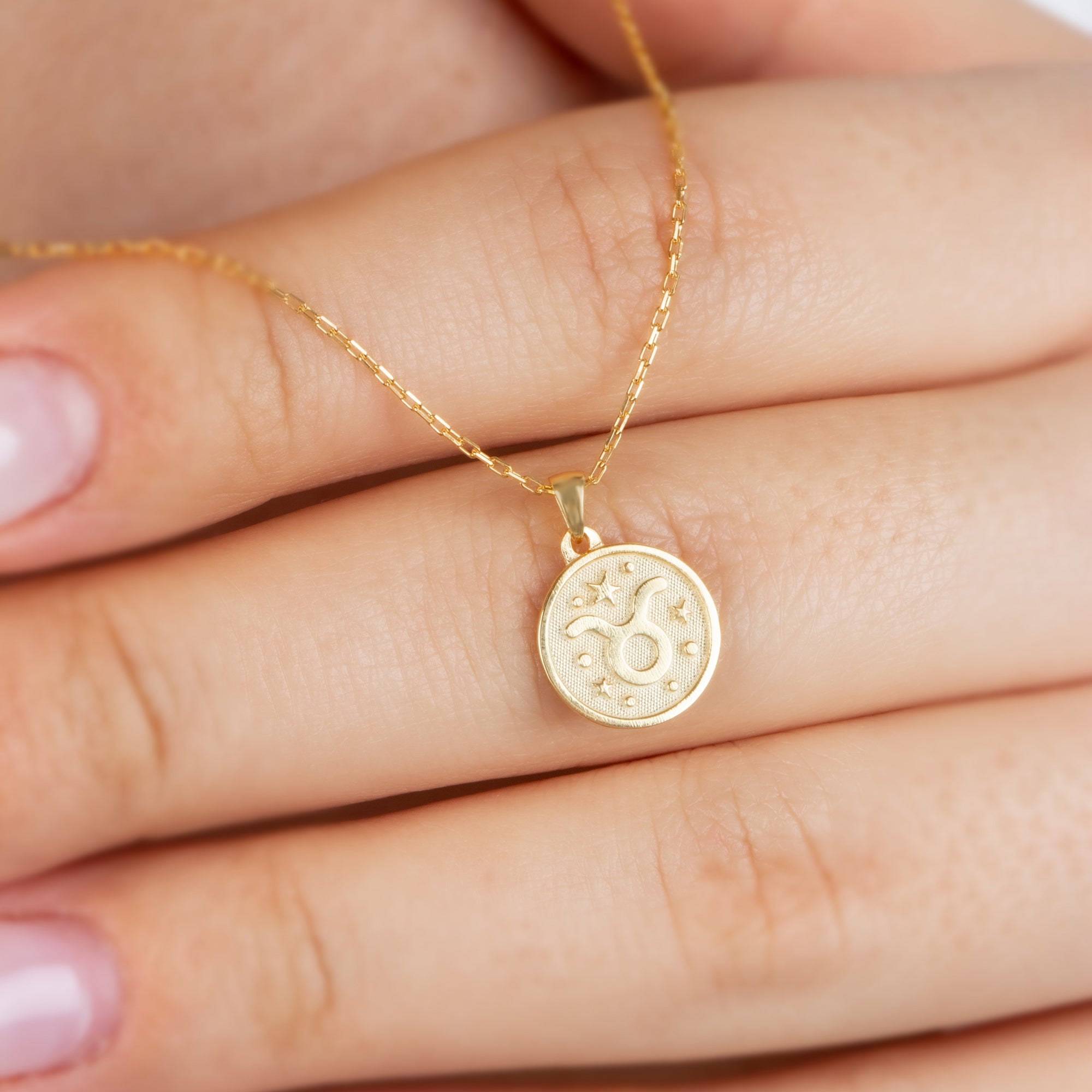 Taurus Zodiac Sign 14K Solid Gold Necklace, Minimalist Horoscope Symbol Pendant Queen Jewelry Necklace