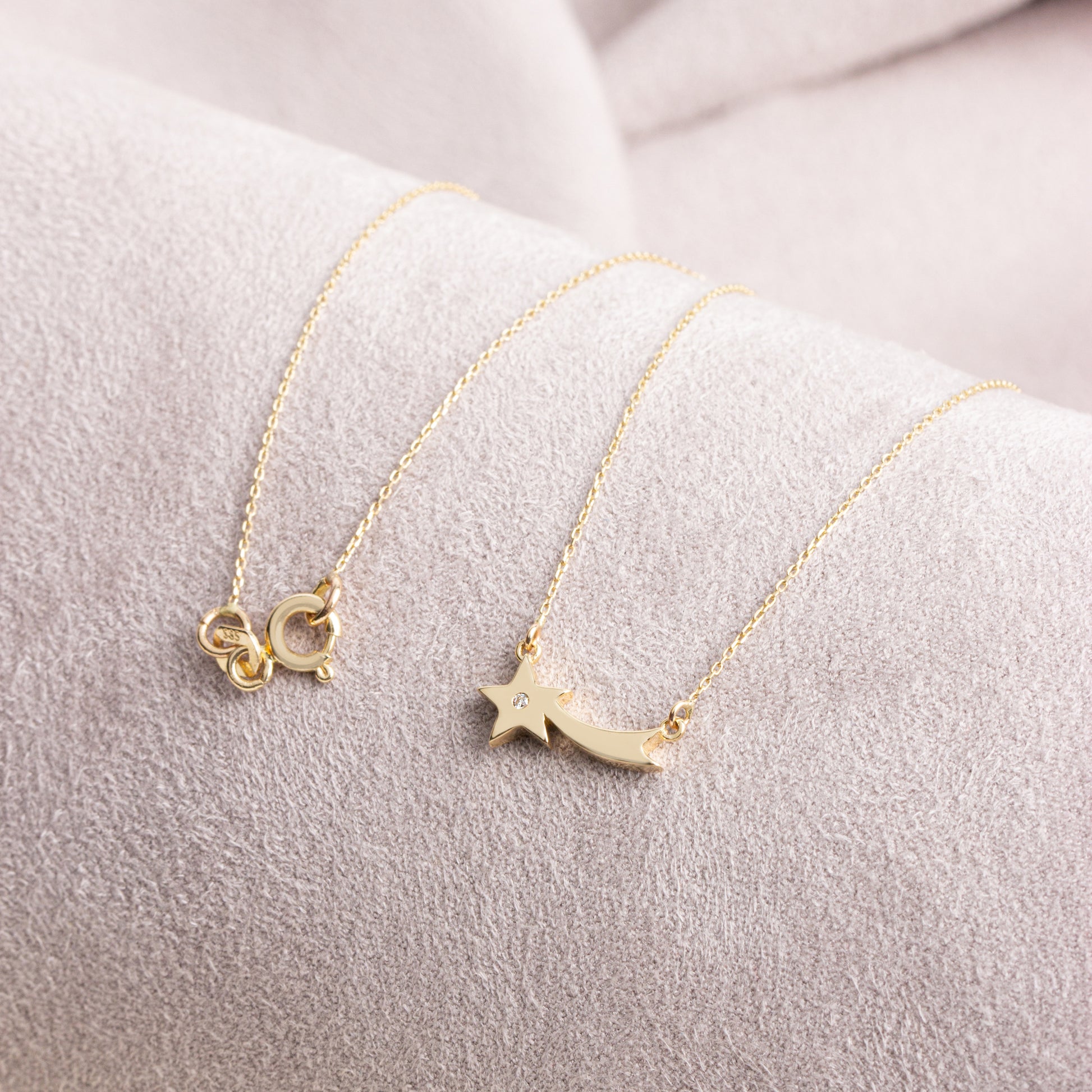 Comet Necklace with Real Diamonds | 14K Solid Gold Queen Jewelry Necklace