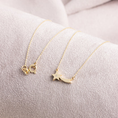 Comet Necklace with Real Diamonds | 14K Solid Gold Queen Jewelry Necklace