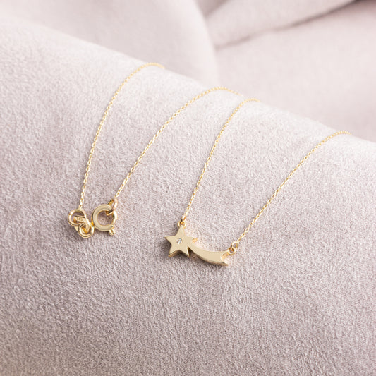 Comet Necklace with Real Diamonds | 14K Solid Gold Queen Jewelry Necklace