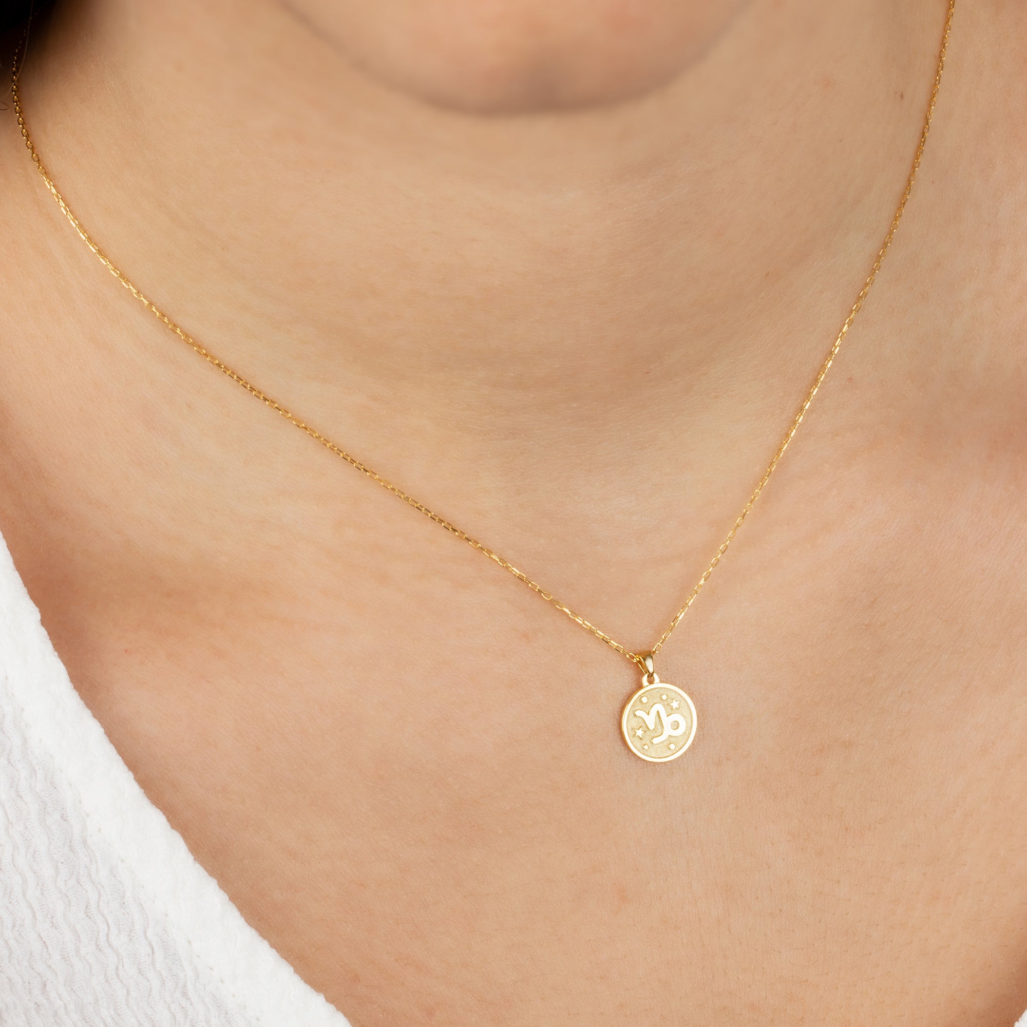 Capricorn Zodiac Sign 14K Solid Gold Necklace, Minimalist Horoscope Symbol Pendant Queen Jewelry Necklace