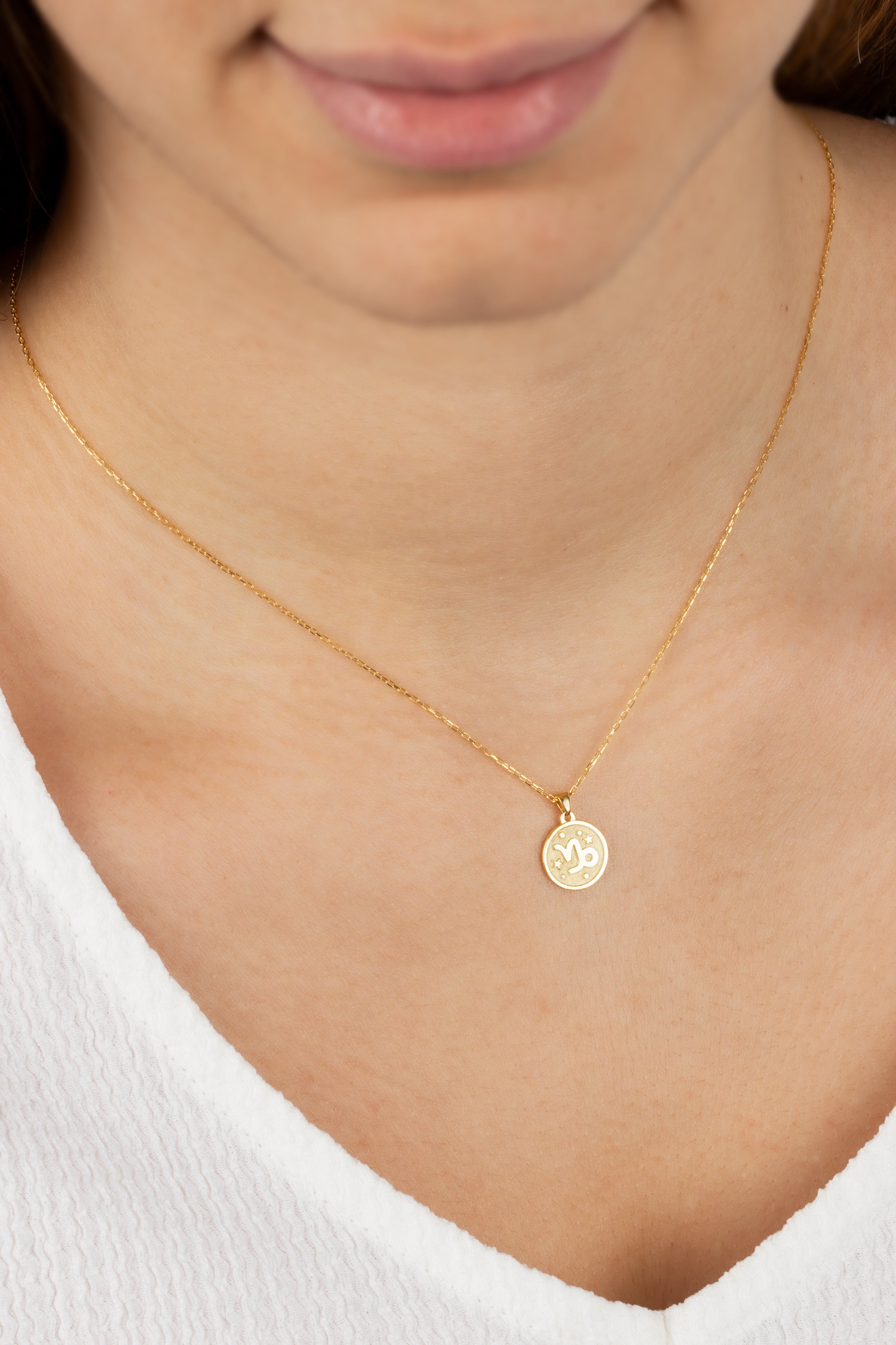 Capricorn Zodiac Sign 14K Solid Gold Necklace, Minimalist Horoscope Symbol Pendant Queen Jewelry Necklace