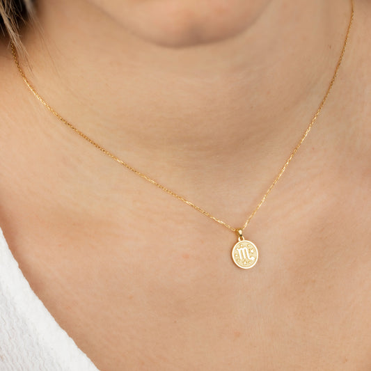 Scorpio Zodiac Sign 14K Solid Gold Necklace, Minimalist Horoscope Symbol Pendant Queen Jewelry Necklace