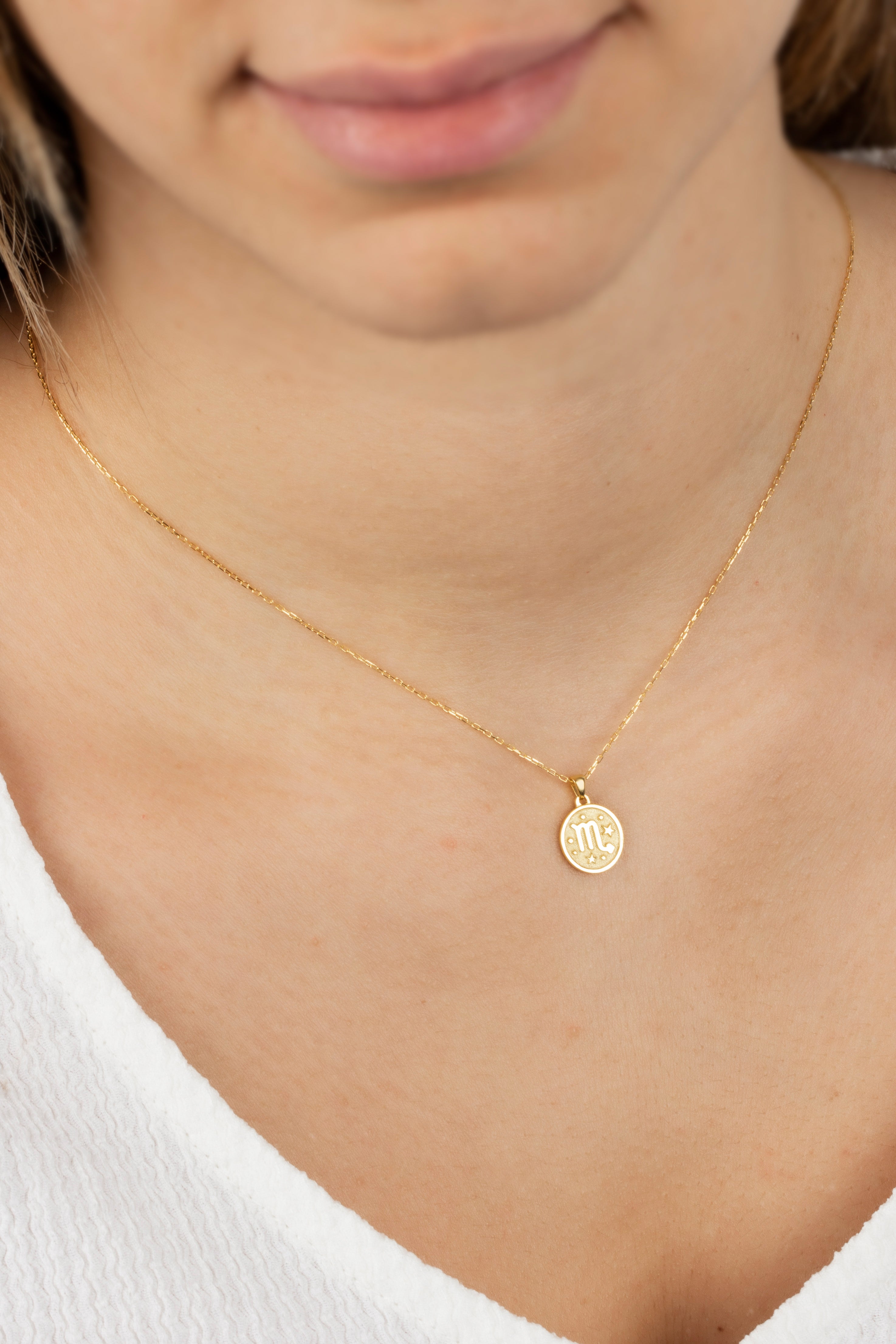 Scorpio Zodiac Sign 14K Solid Gold Necklace, Minimalist Horoscope Symbol Pendant Queen Jewelry Necklace