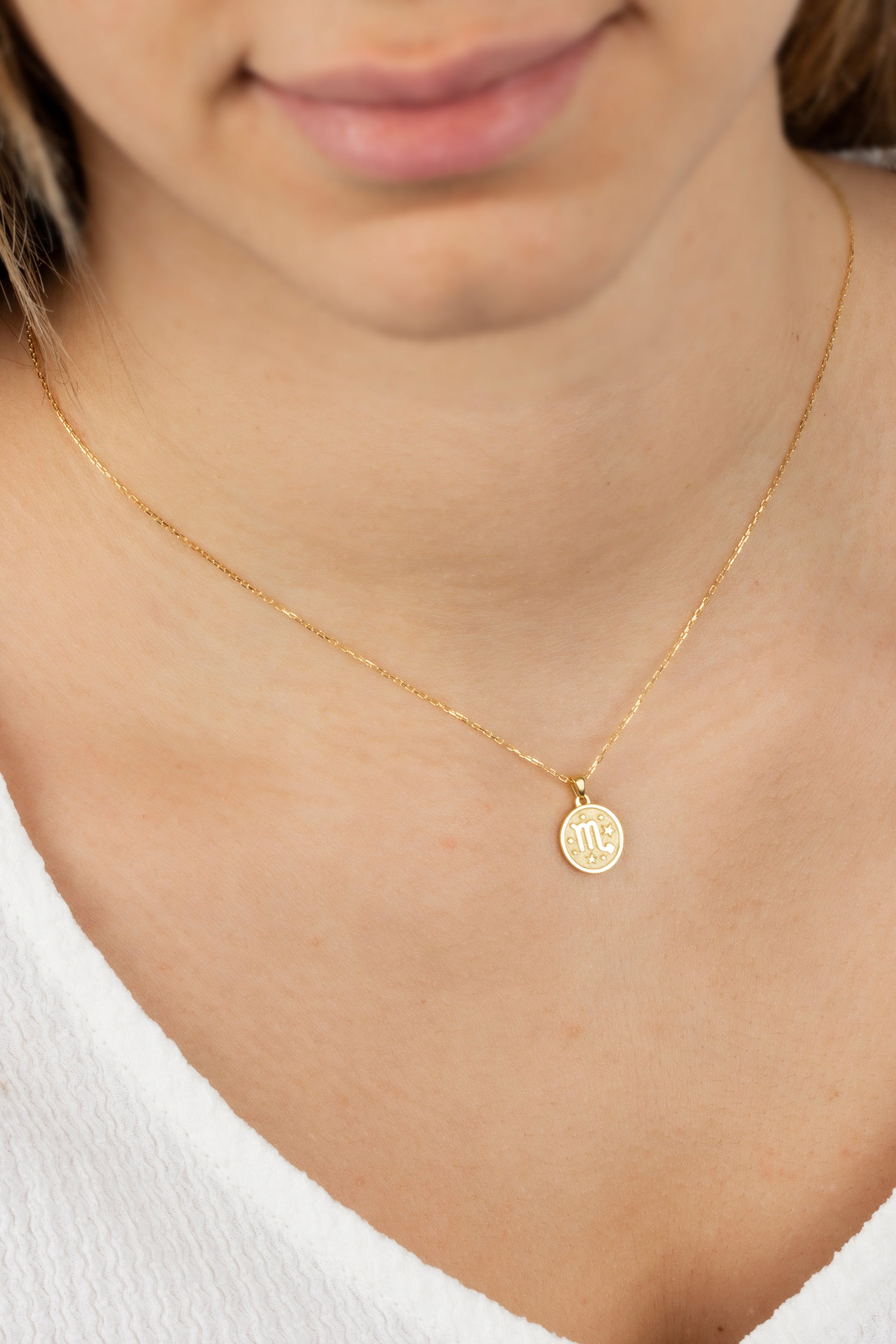 Scorpio Zodiac Sign 14K Solid Gold Necklace, Minimalist Horoscope Symbol Pendant Queen Jewelry Necklace
