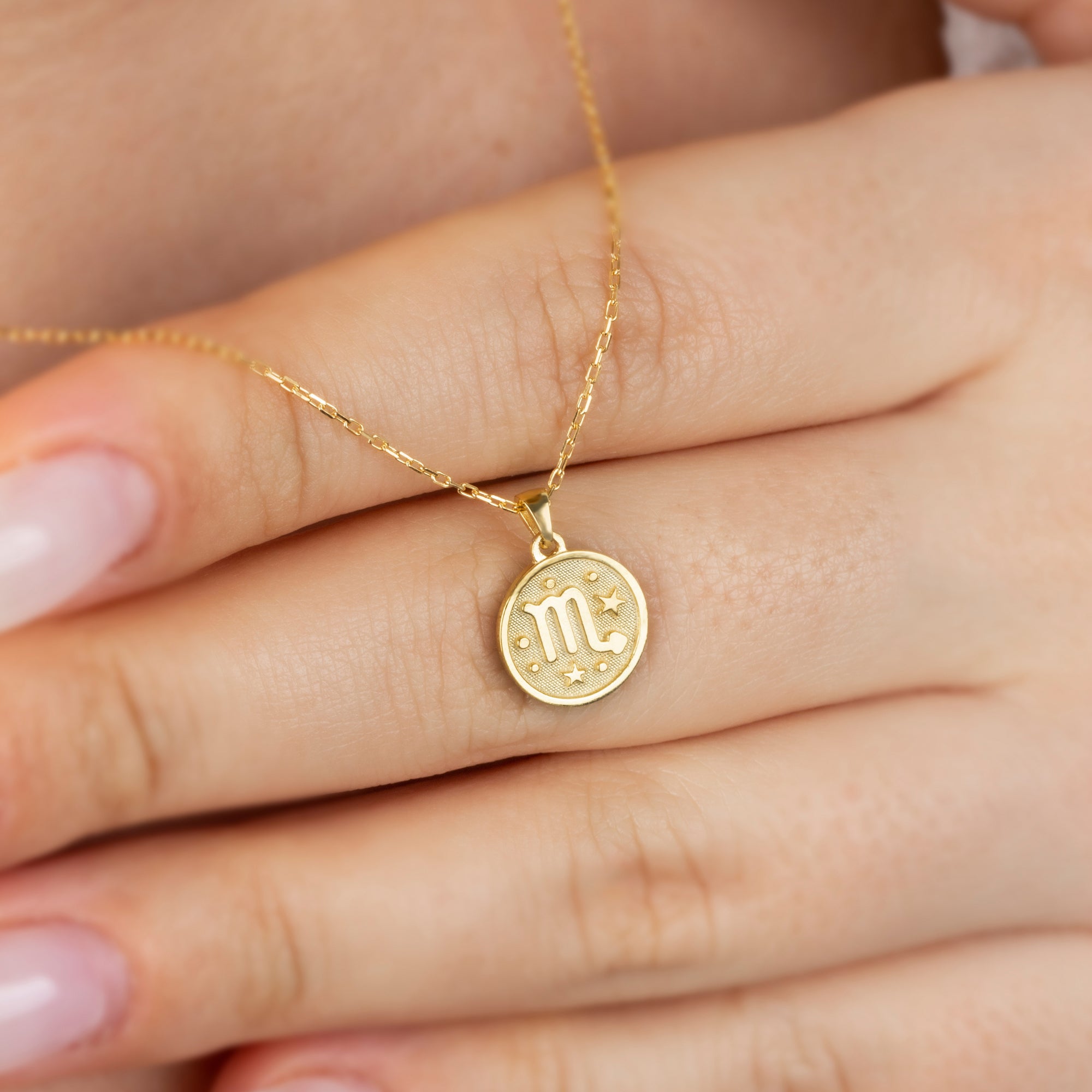 Scorpio Zodiac Sign 14K Solid Gold Necklace, Minimalist Horoscope Symbol Pendant Queen Jewelry Necklace