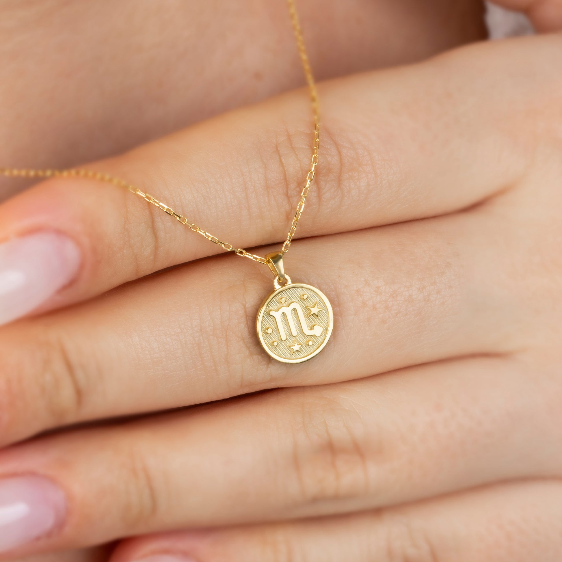 Scorpio Zodiac Sign 14K Solid Gold Necklace, Minimalist Horoscope Symbol Pendant Queen Jewelry Necklace