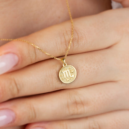 Scorpio Zodiac Sign 14K Solid Gold Necklace, Minimalist Horoscope Symbol Pendant Queen Jewelry Necklace