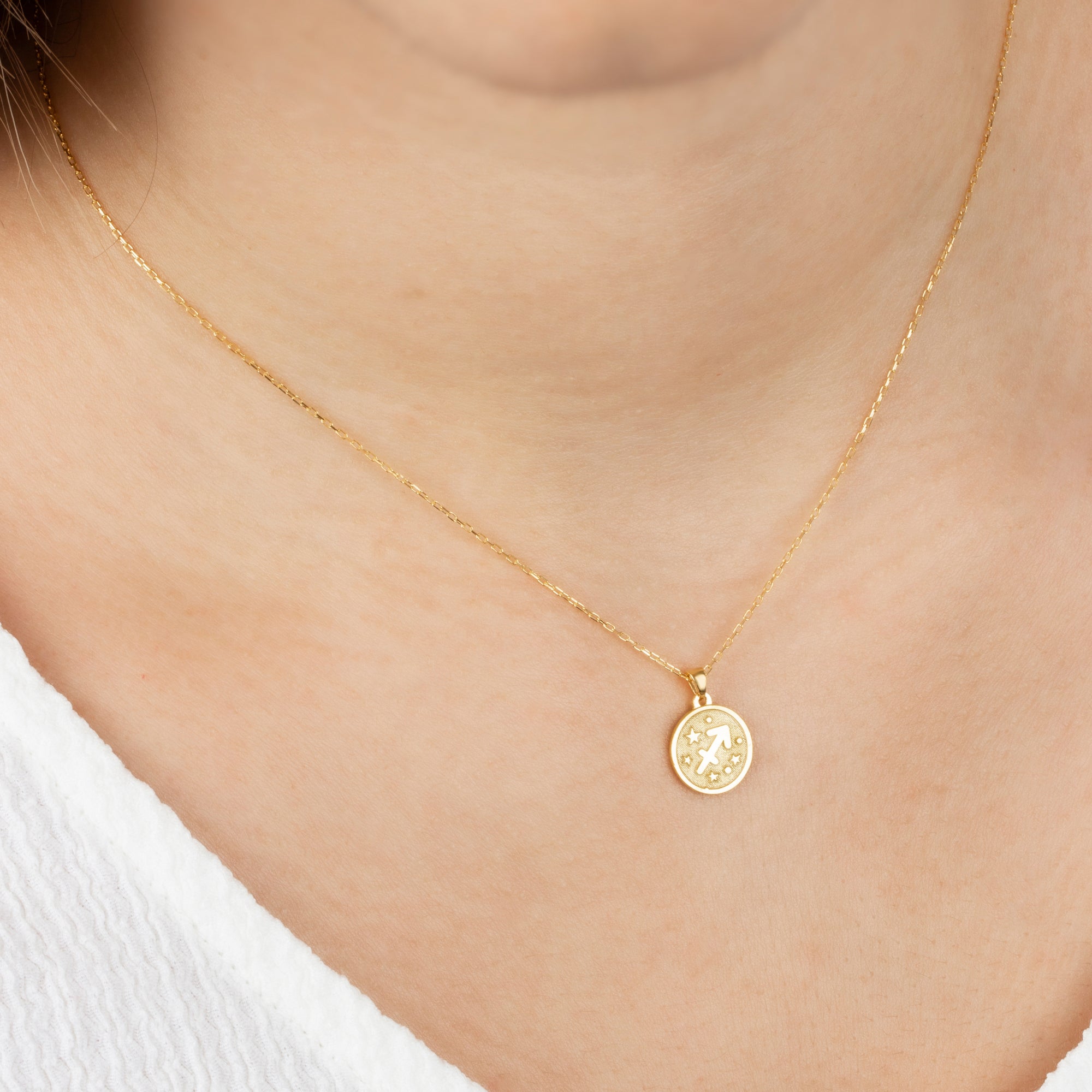 Sagittarius Zodiac Sign 14K Solid Gold Necklace, Minimalist Horoscope Symbol Pendant Queen Jewelry Necklace