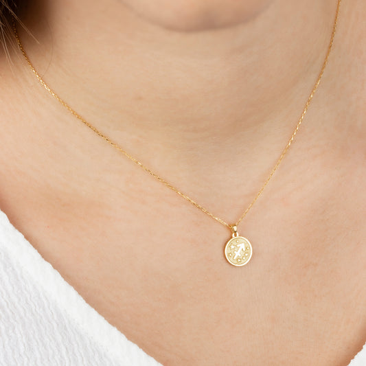 Sagittarius Zodiac Sign 14K Solid Gold Necklace, Minimalist Horoscope Symbol Pendant Queen Jewelry Necklace