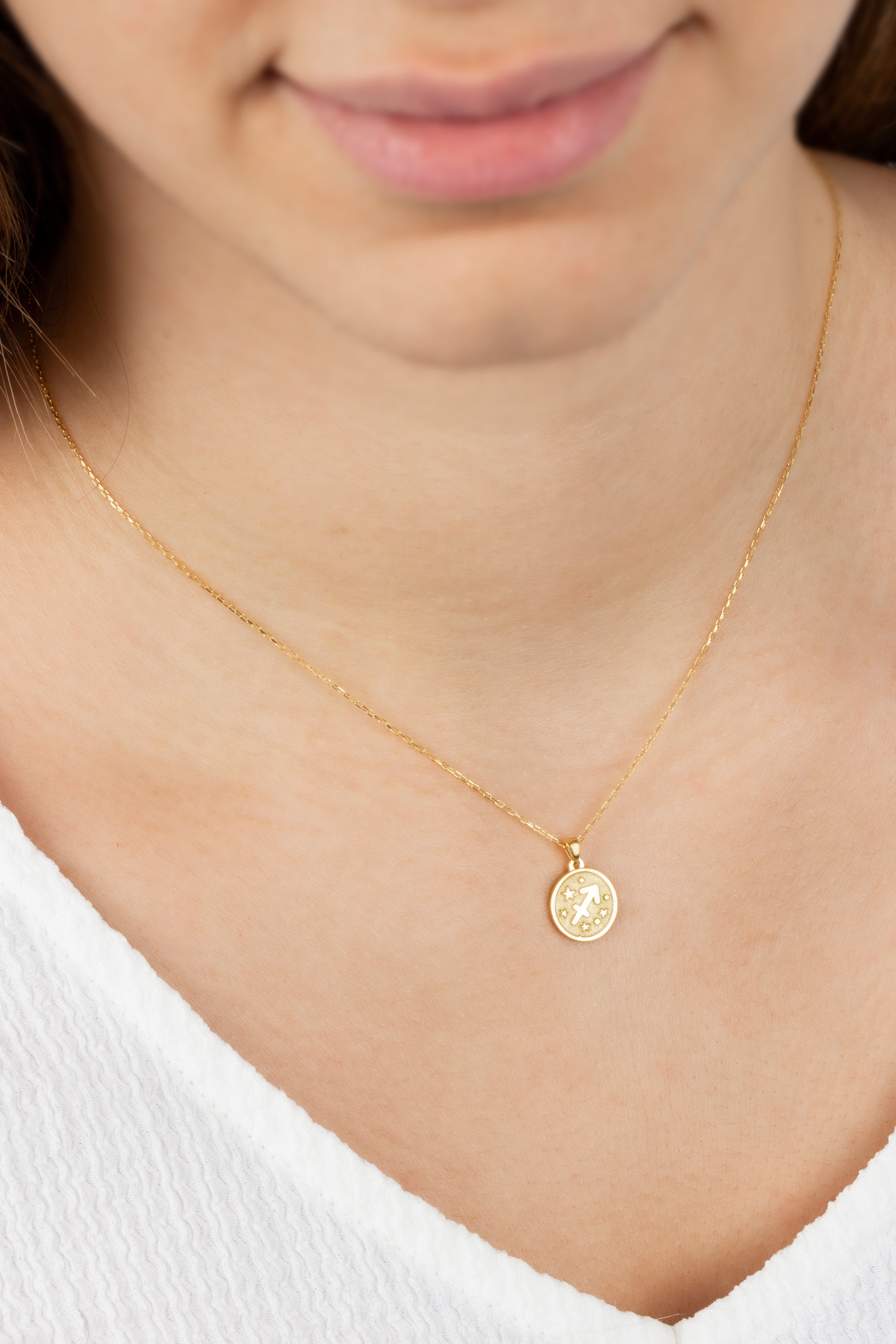 Sagittarius Zodiac Sign 14K Solid Gold Necklace, Minimalist Horoscope Symbol Pendant Queen Jewelry Necklace