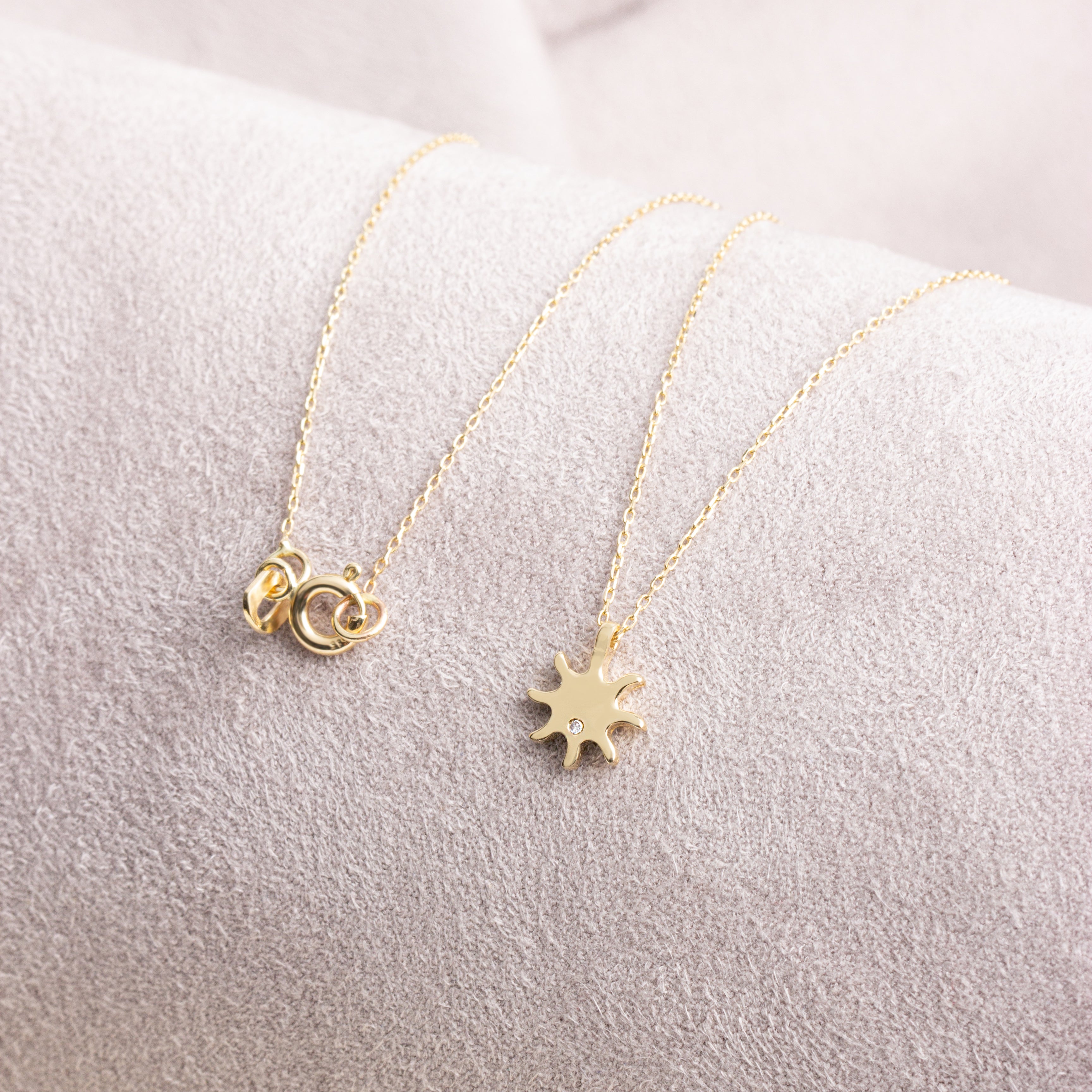 Sun Necklace with Real Diamond | 14K Solid Gold Pendant Queen Jewelry Necklace