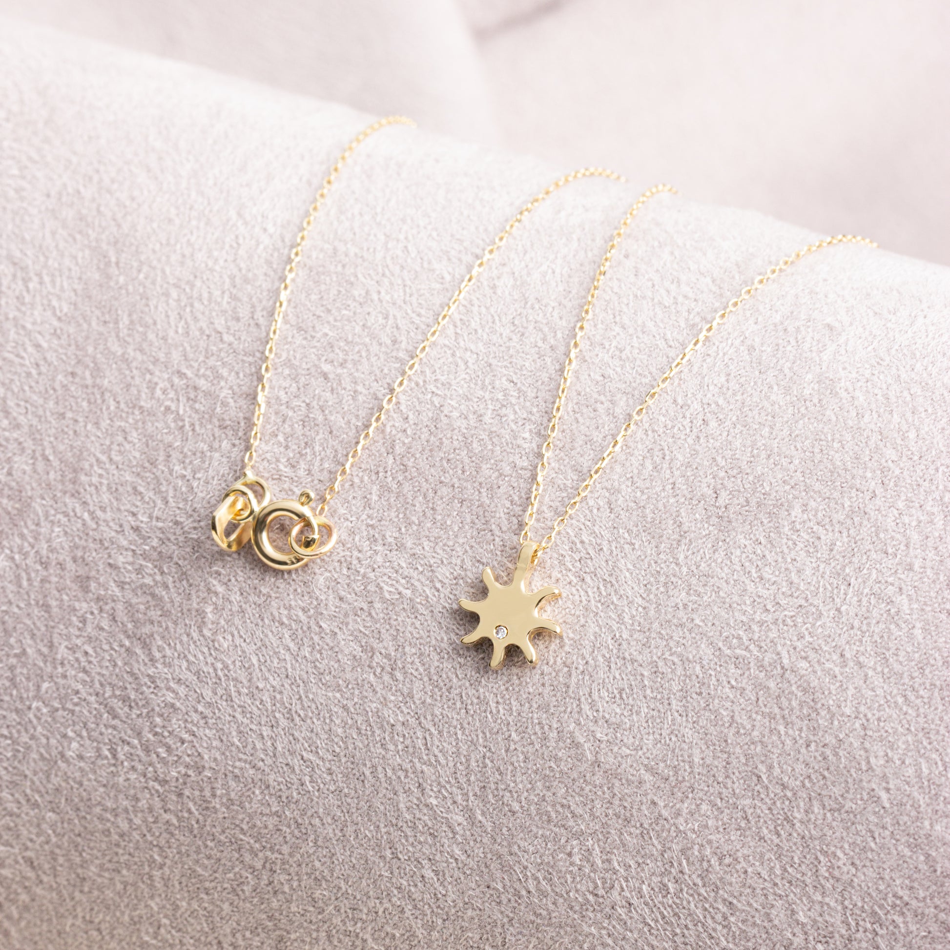 Sun Necklace with Real Diamond | 14K Solid Gold Pendant Queen Jewelry Necklace