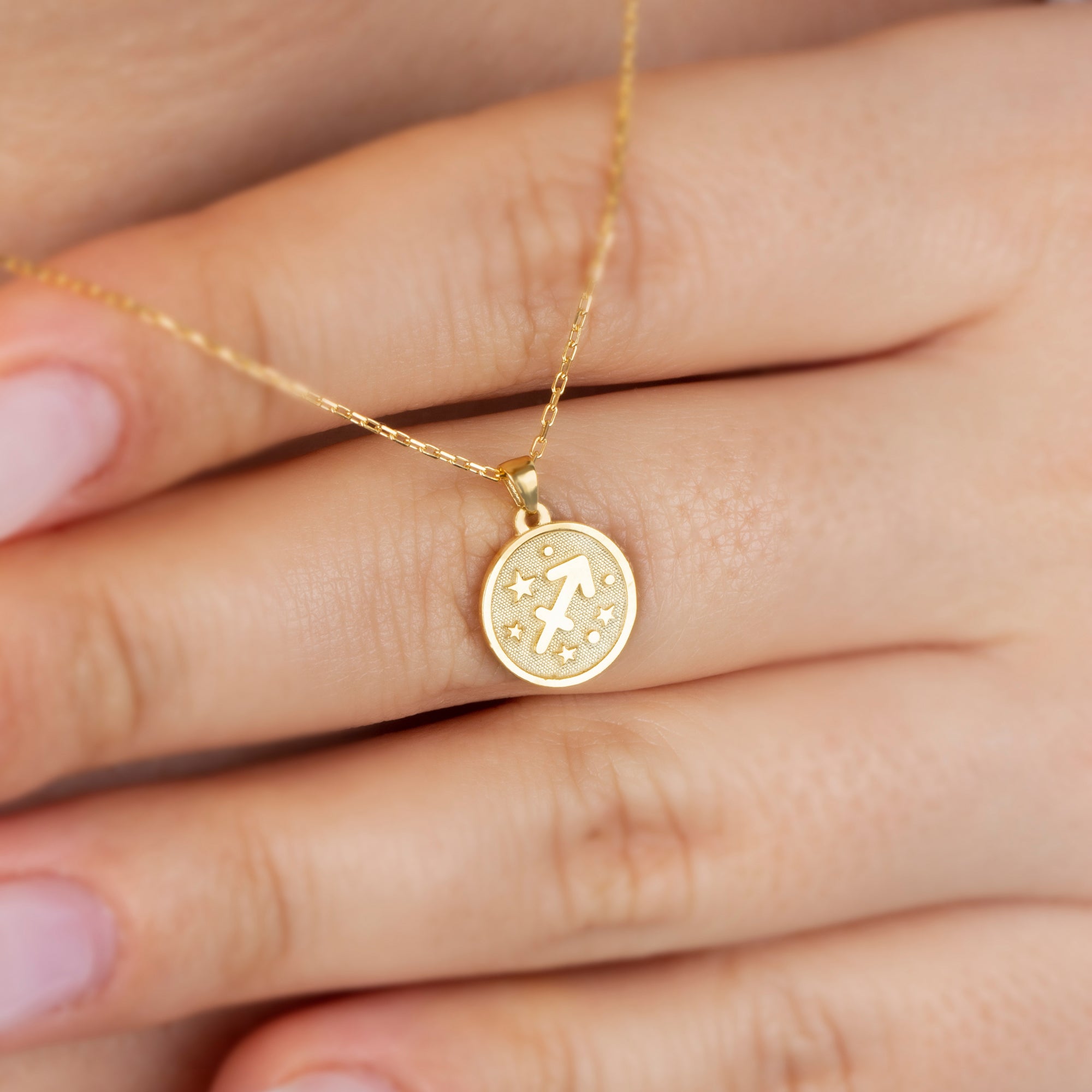 Sagittarius Zodiac Sign 14K Solid Gold Necklace, Minimalist Horoscope Symbol Pendant Queen Jewelry Necklace