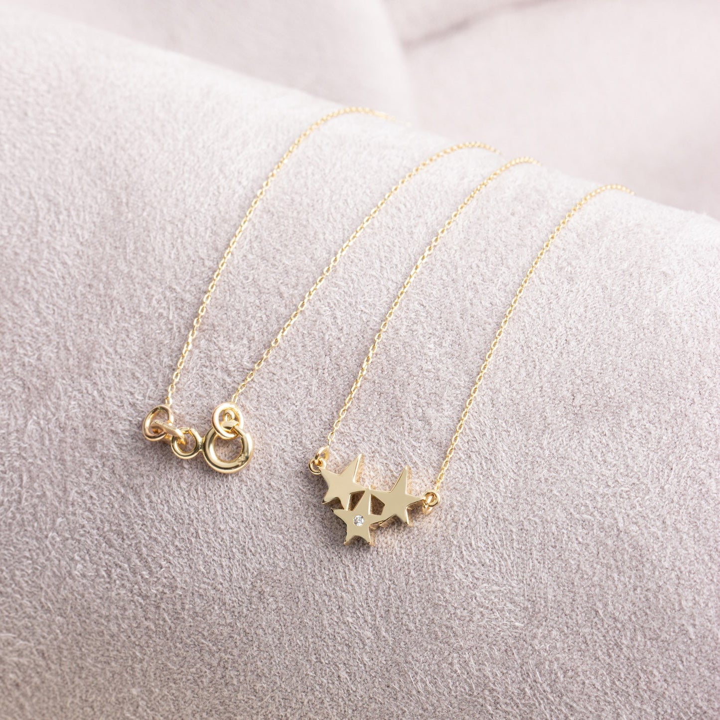 Three Stars Necklace with Real Diamond | 14K Solid Gold Queen Jewelry Necklace