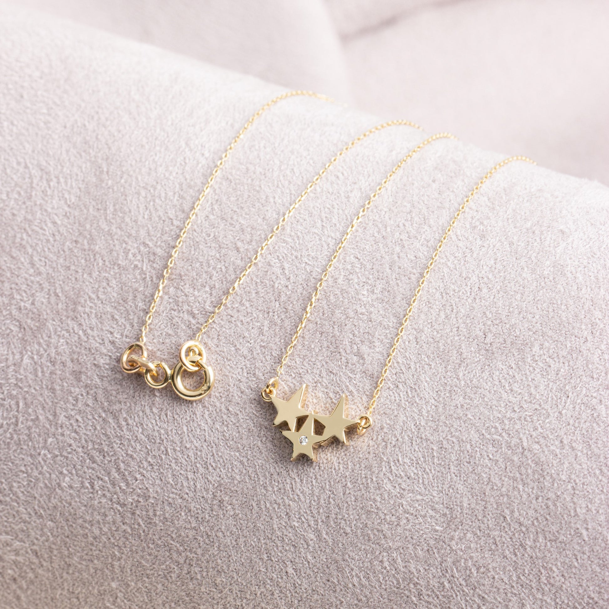 Three Stars Necklace with Real Diamond | 14K Solid Gold Queen Jewelry Necklace
