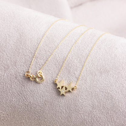 Three Stars Necklace with Real Diamond | 14K Solid Gold Queen Jewelry Necklace