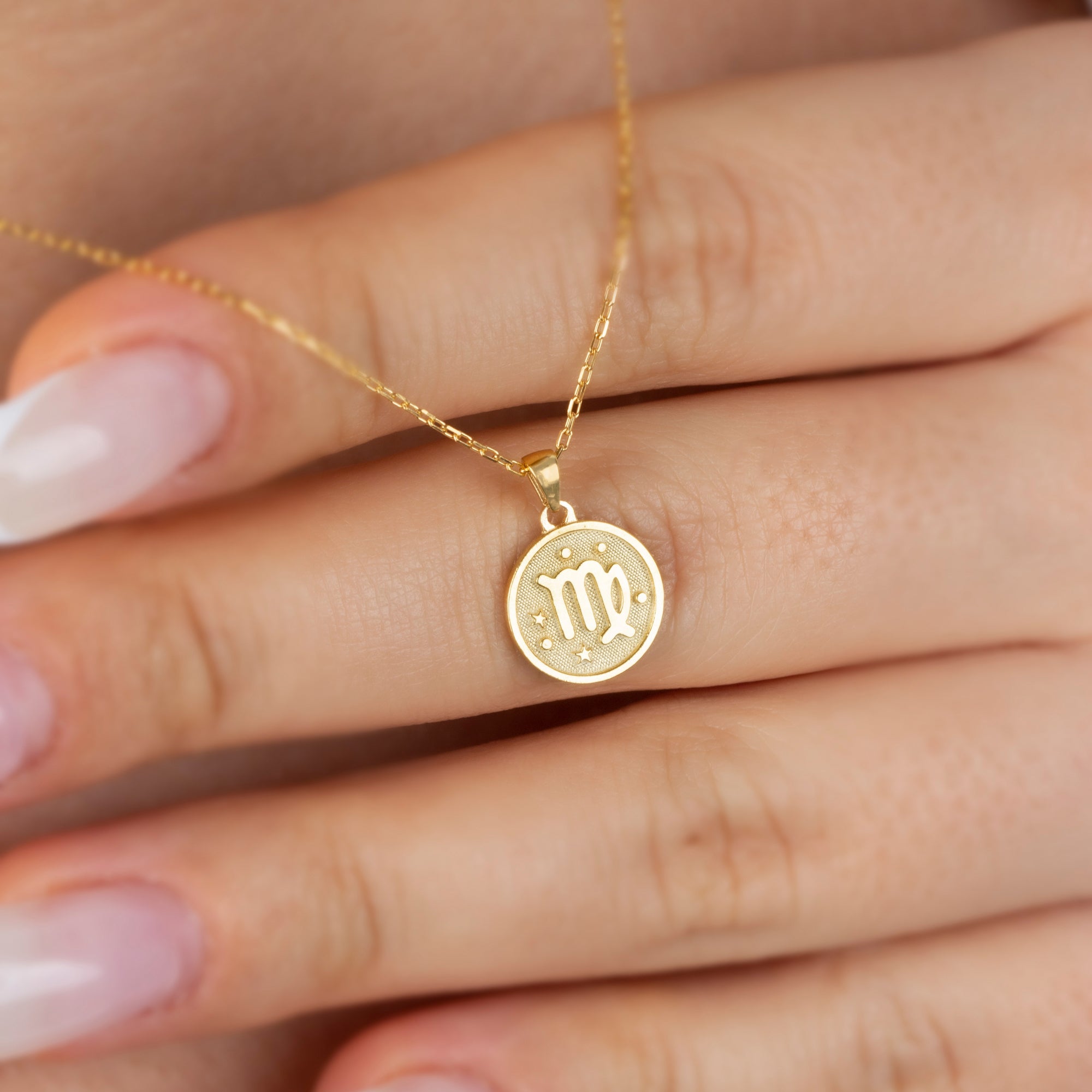 Virgo Zodiac Sign 14K Solid Gold Necklace, Minimalist Horoscope Symbol Pendant Queen Jewelry Necklace