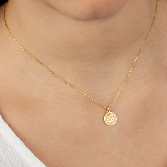 Cancer Zodiac Sign 14K Solid Gold Necklace, Minimalist Horoscope Symbol Pendant Queen Jewelry Necklace