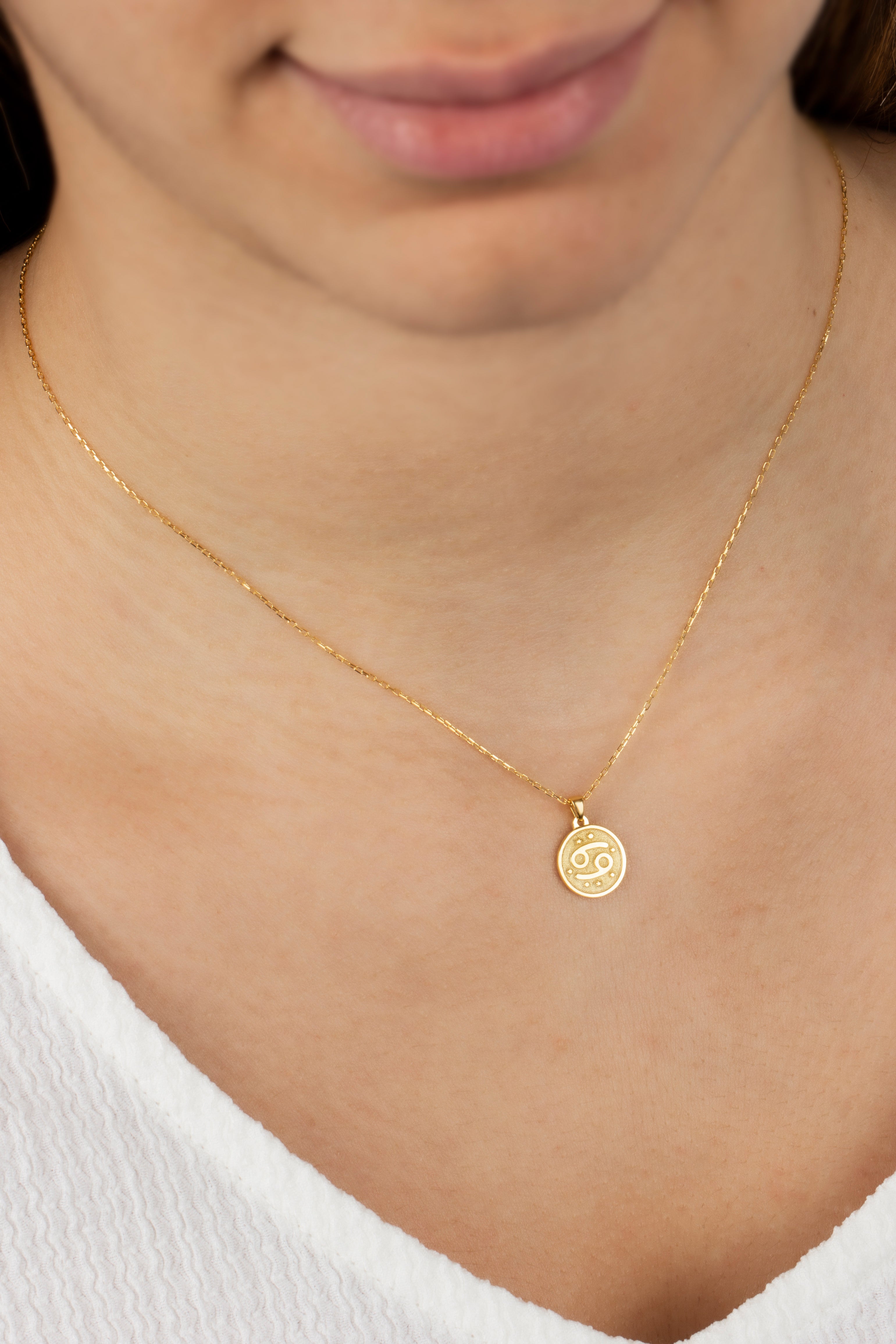 Cancer Zodiac Sign 14K Solid Gold Necklace, Minimalist Horoscope Symbol Pendant Queen Jewelry Necklace