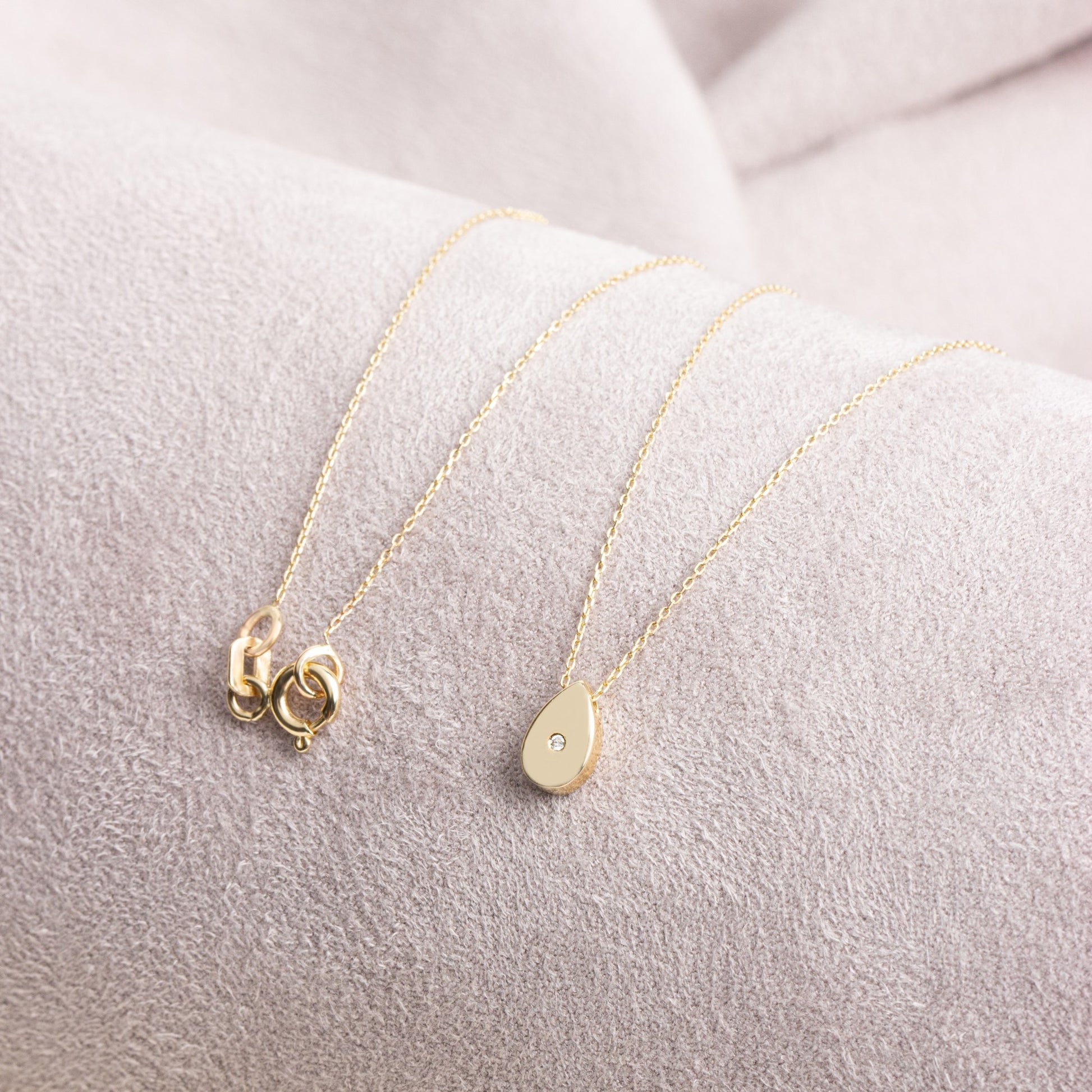 Water Drop Necklace with Real Diamond | 14K Solid Gold Queen Jewelry Necklace