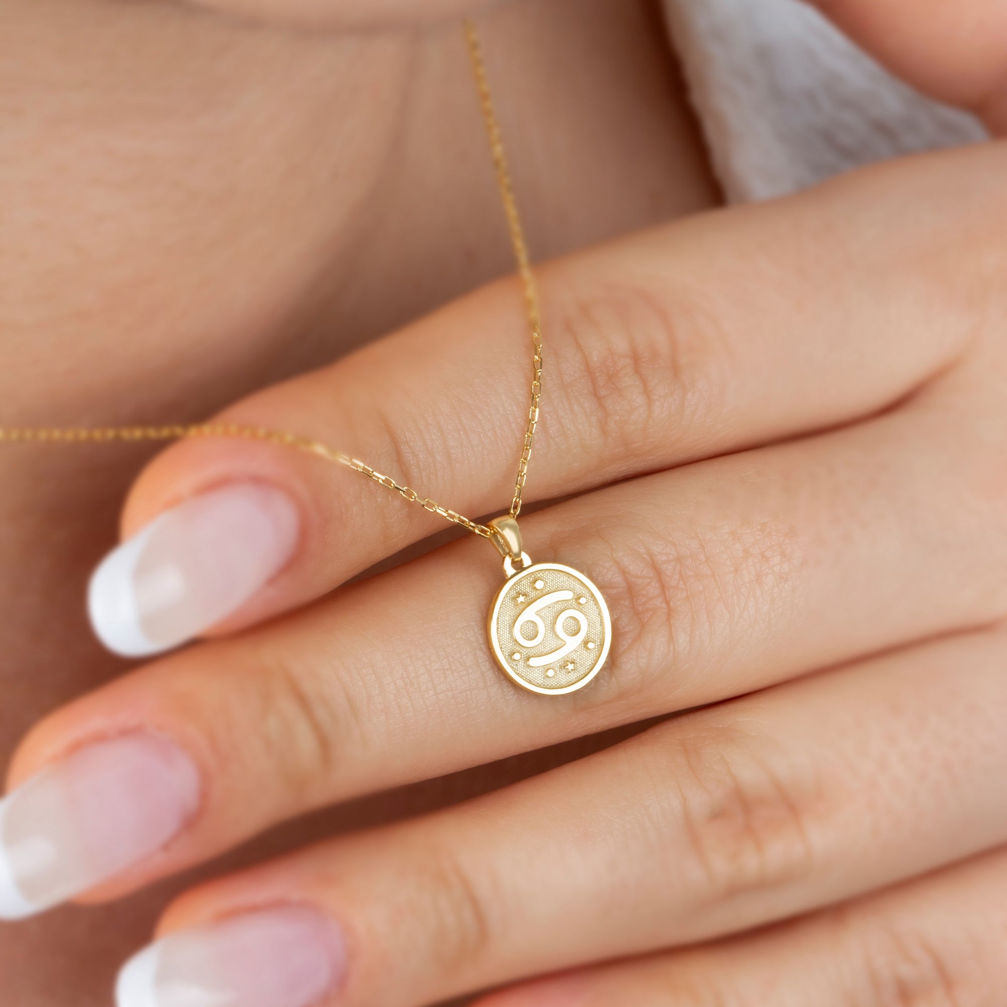 Cancer Zodiac Sign 14K Solid Gold Necklace, Minimalist Horoscope Symbol Pendant Queen Jewelry Necklace