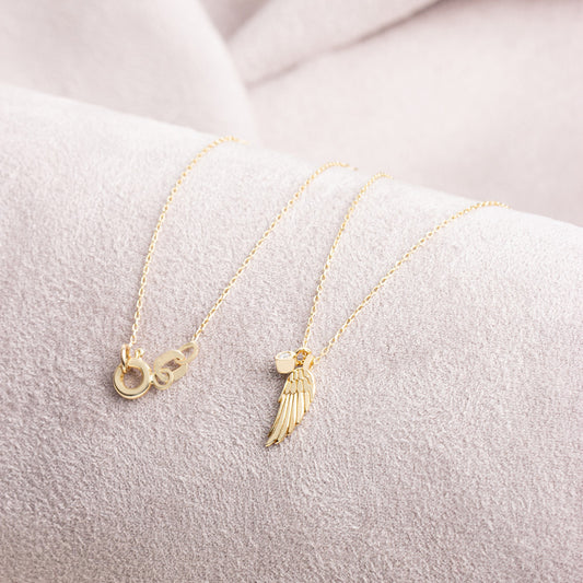 Angel Wing Necklace with Real Diamond | 14K Solid Gold Queen Jewelry Necklace
