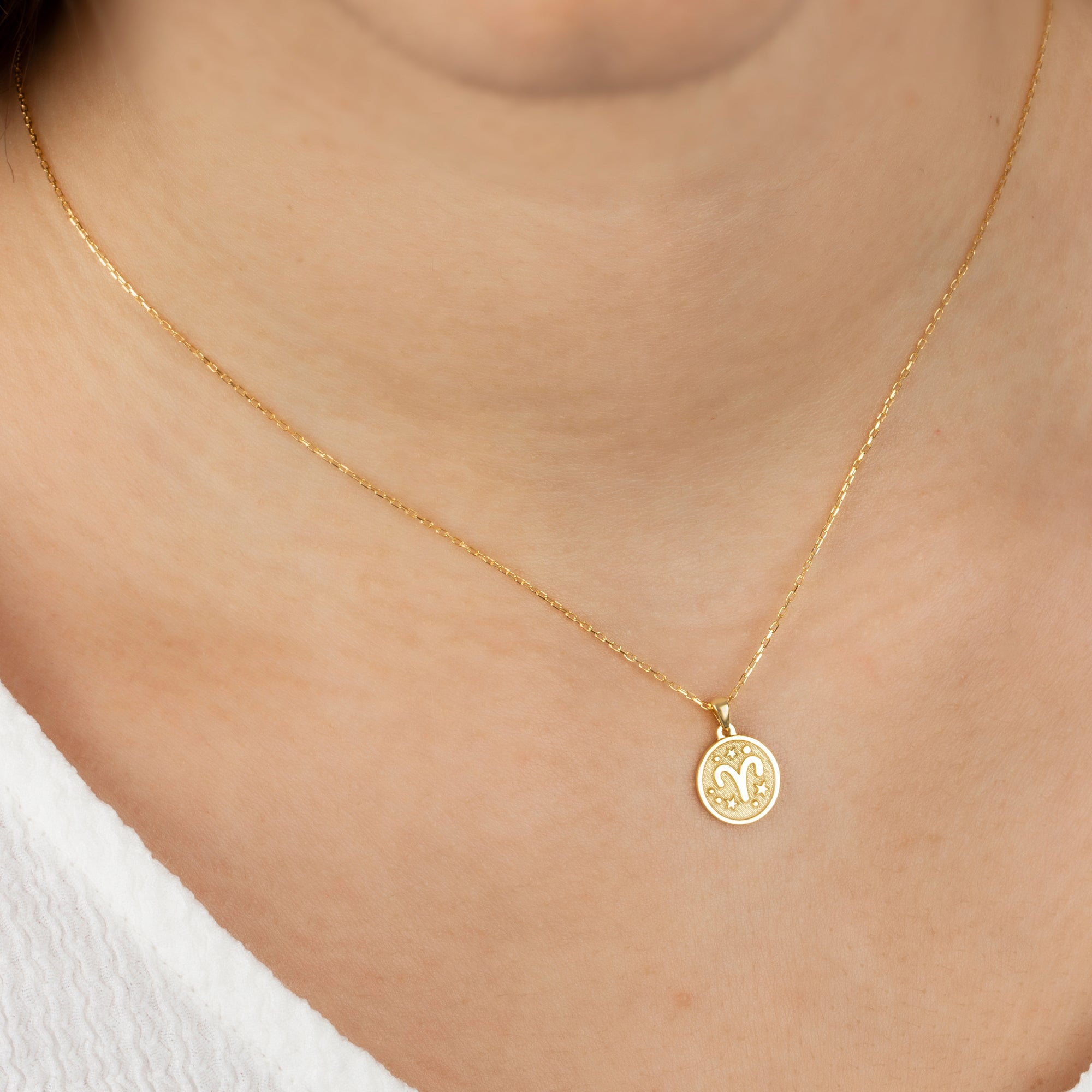 Aries Zodiac Sign 14K Solid Gold Necklace, Minimalist Horoscope Symbol Pendant Queen Jewelry Necklace