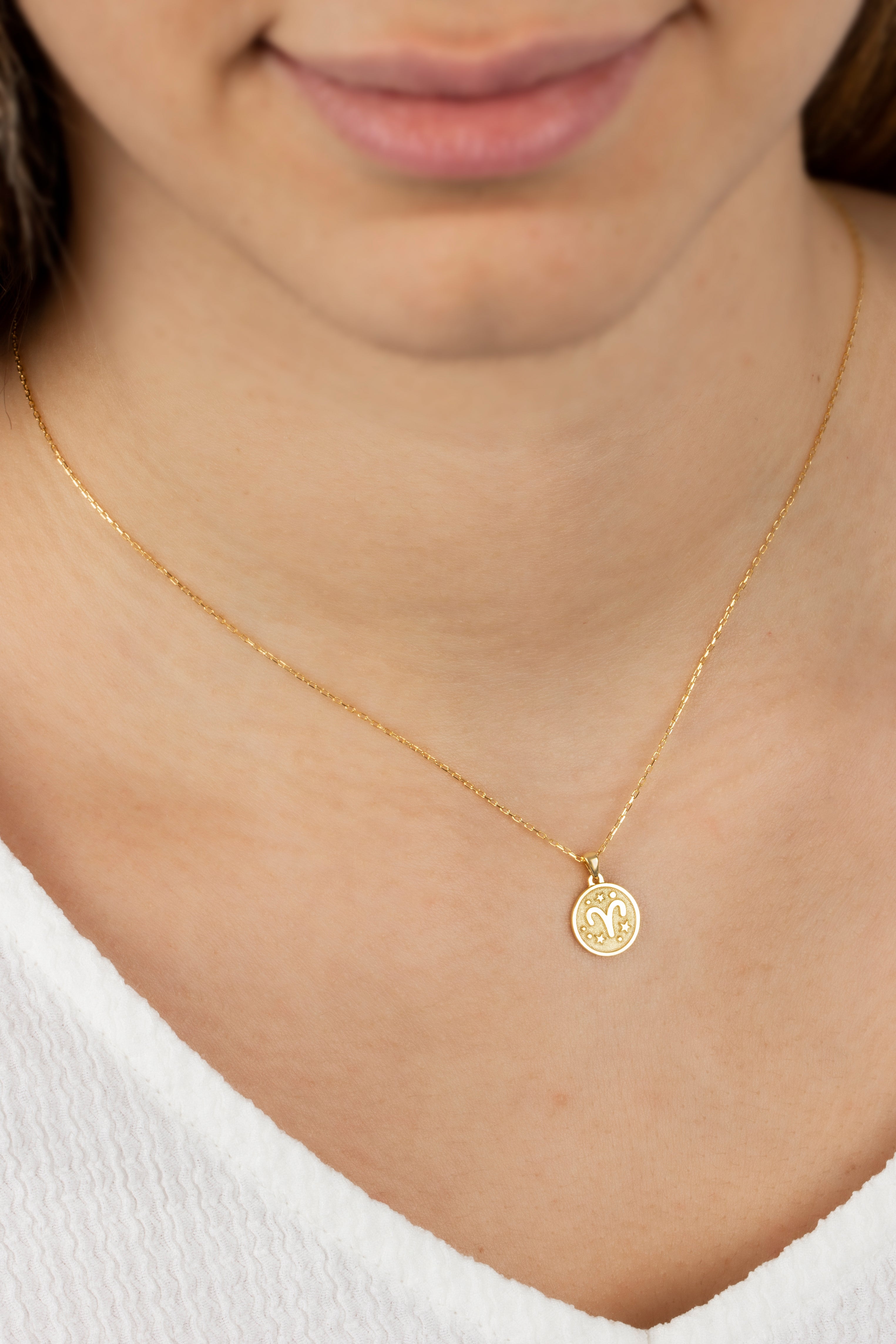 Aries Zodiac Sign 14K Solid Gold Necklace, Minimalist Horoscope Symbol Pendant Queen Jewelry Necklace