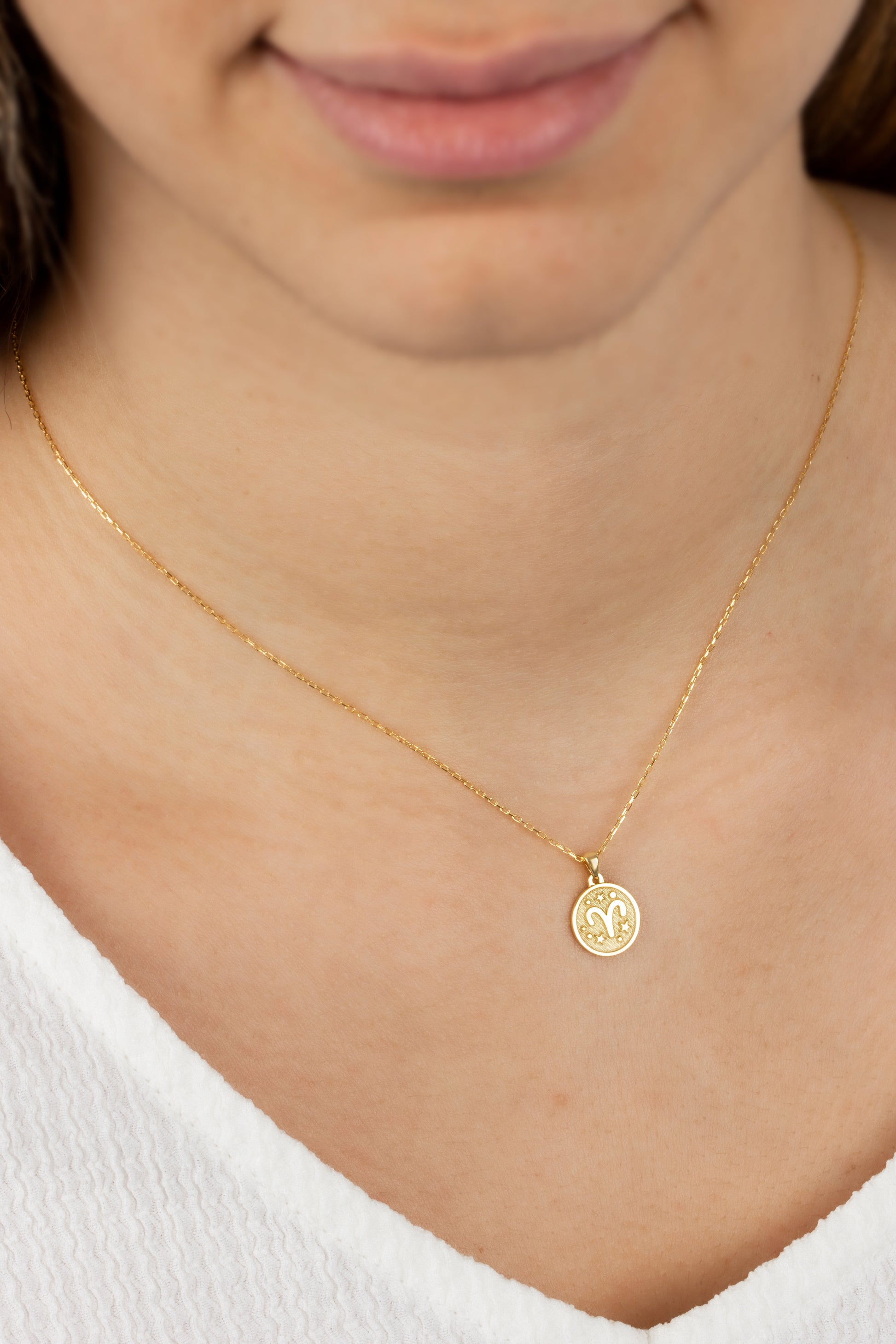 Aries Zodiac Sign 14K Solid Gold Necklace, Minimalist Horoscope Symbol Pendant Queen Jewelry Necklace