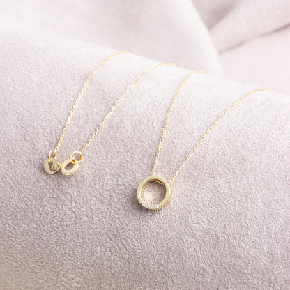 Hollow Circle Necklace with Real Diamonds | 14K Solid Gold Queen Jewelry Necklace