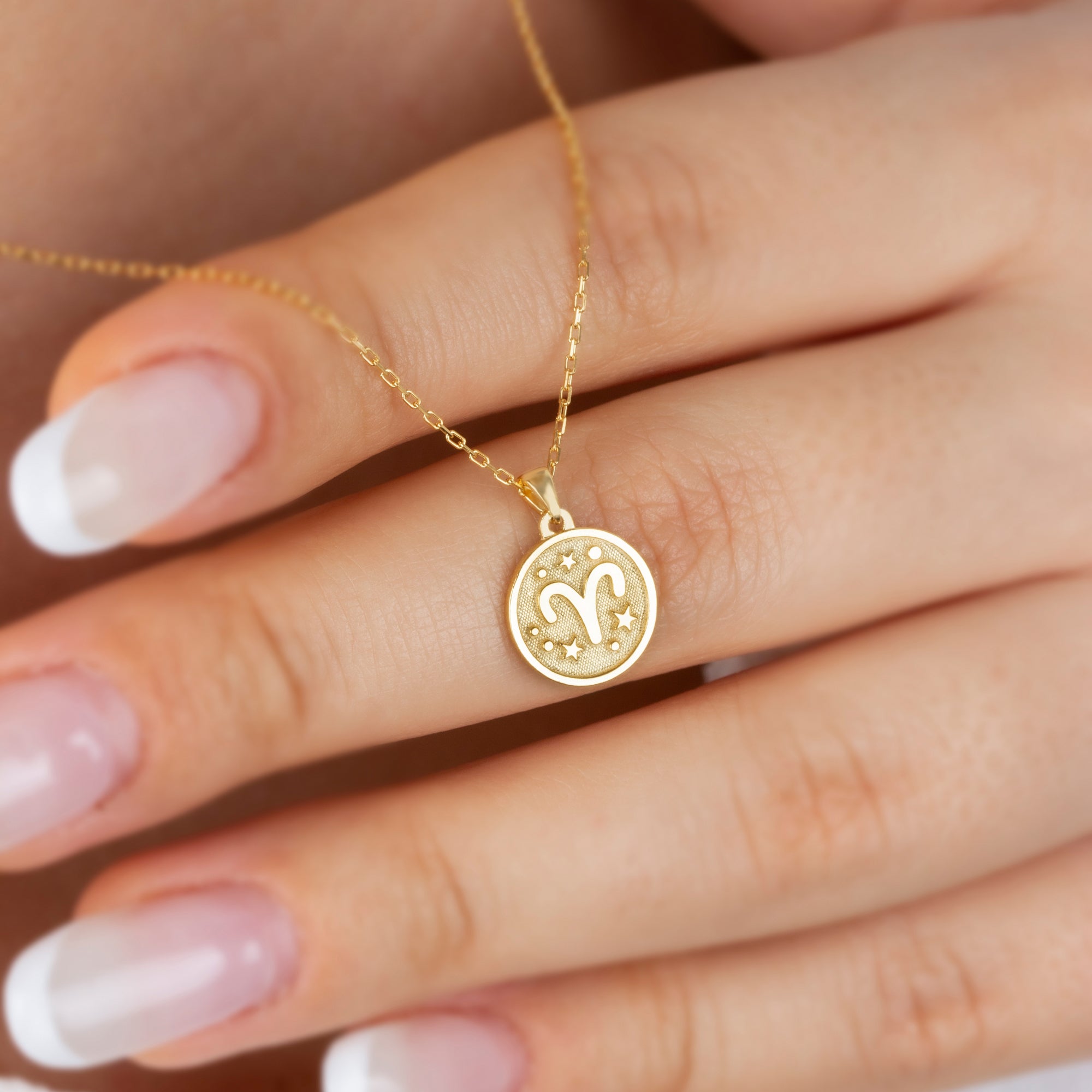 Aries Zodiac Sign 14K Solid Gold Necklace, Minimalist Horoscope Symbol Pendant Queen Jewelry Necklace