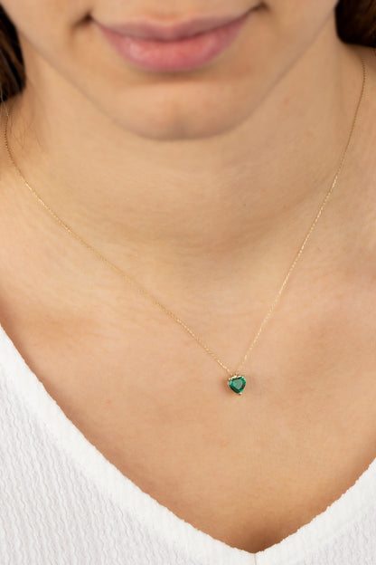 Emerald Heart Necklace 8K/10K/14K Solid Gold, May Birthstone