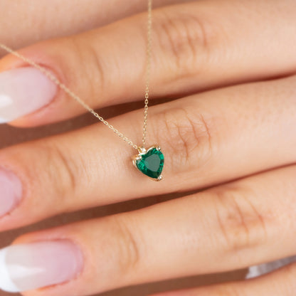Emerald Heart Necklace 8K/10K/14K Solid Gold, May Birthstone