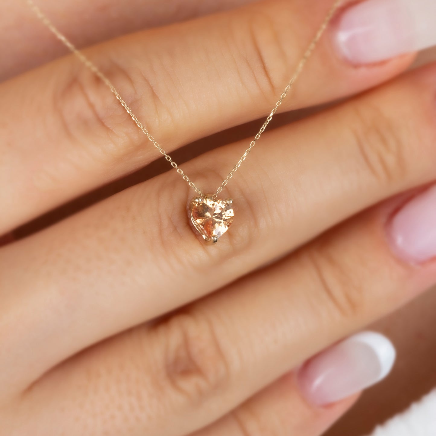 Citrine Heart Necklace 8K/10K/14K Solid Gold, November Birthstone