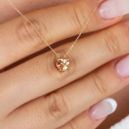 Citrine Heart Necklace 8K/10K/14K Solid Gold, November Birthstone