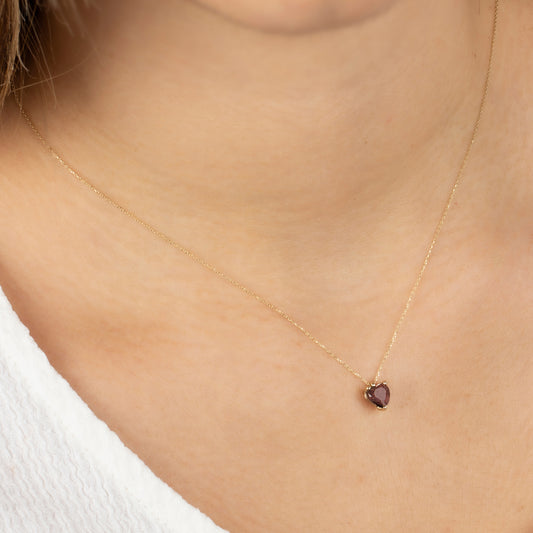 Smoky Quartz Heart Necklace 8K/10K/14K Solid Gold
