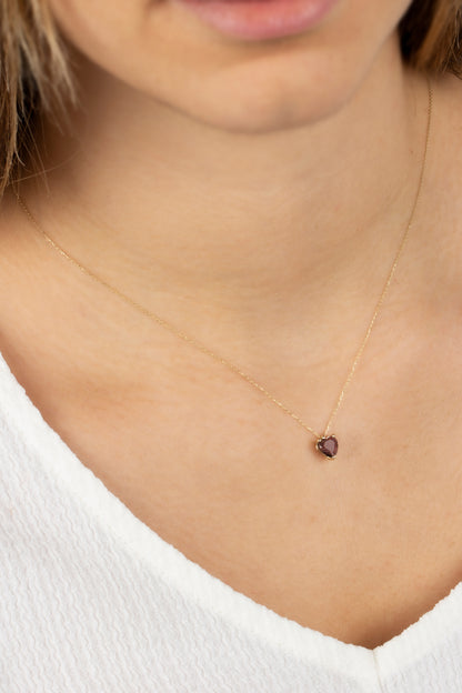 Smoky Quartz Heart Necklace 8K/10K/14K Solid Gold