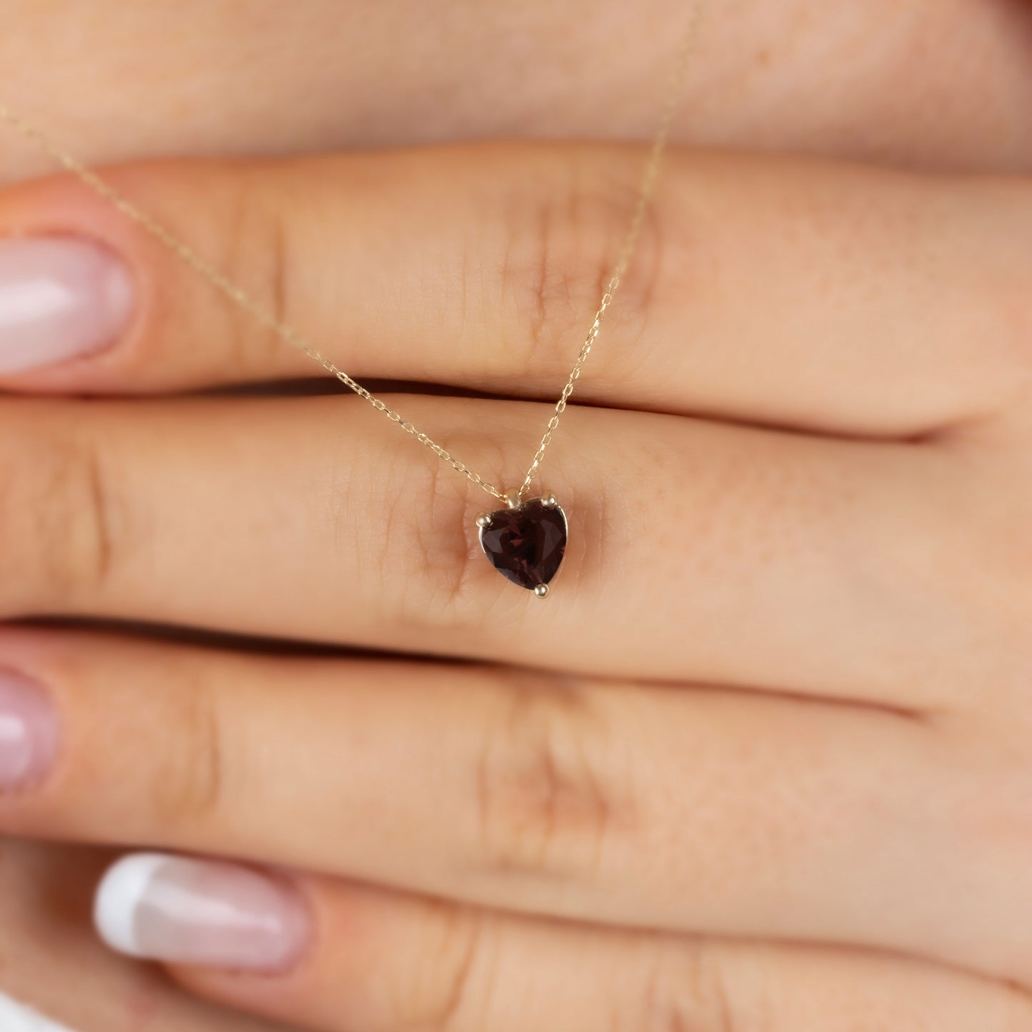 Smoky Quartz Heart Necklace 8K/10K/14K Solid Gold