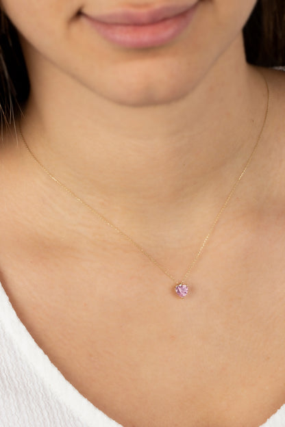 Pink Tourmaline Heart Necklace 8K/10K/14K Solid Gold, October Birthstone